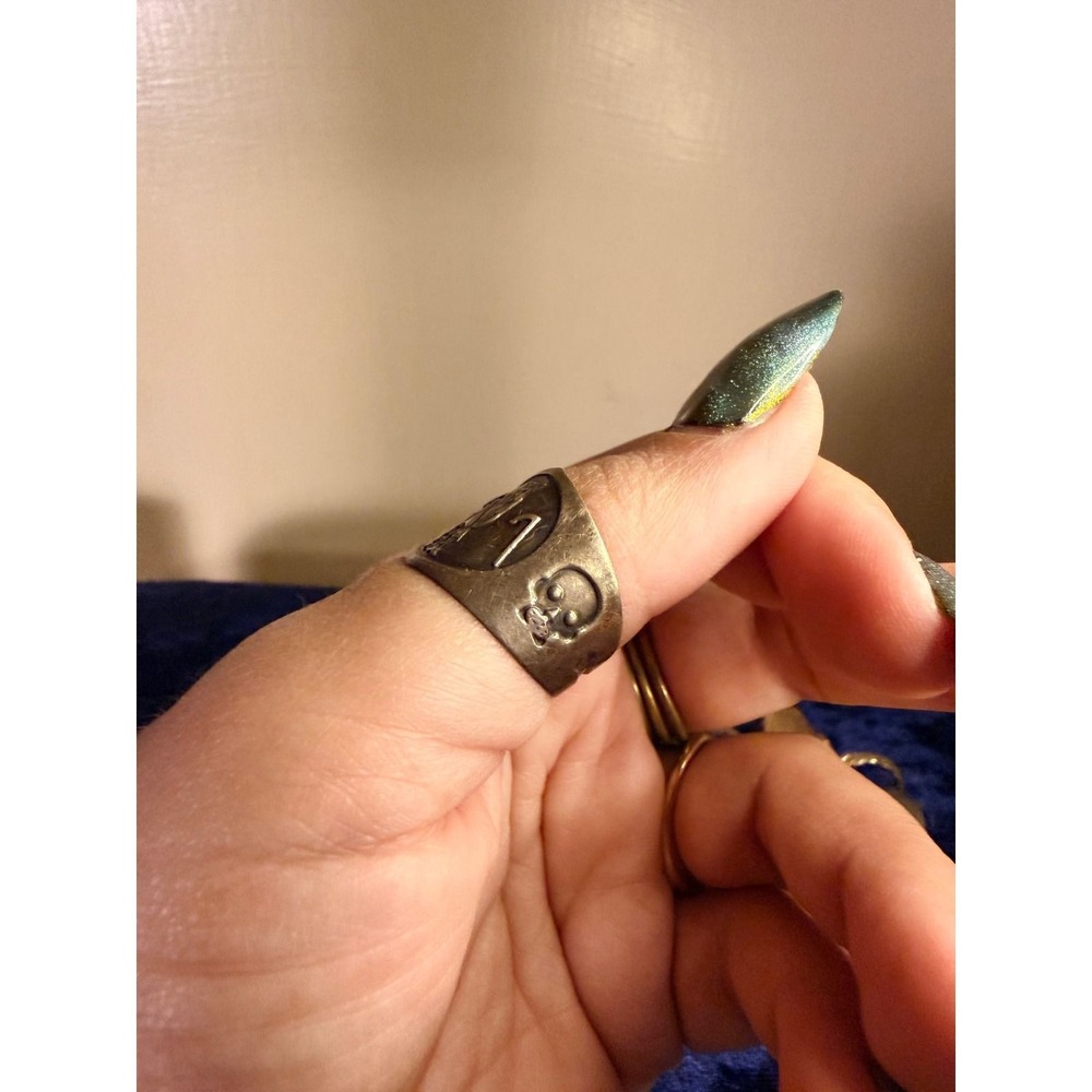 Vintage Mexican Sterling Silver Santa Muerte Skull Band Ring MEX 925 Size 11 - Picture 3 of 5